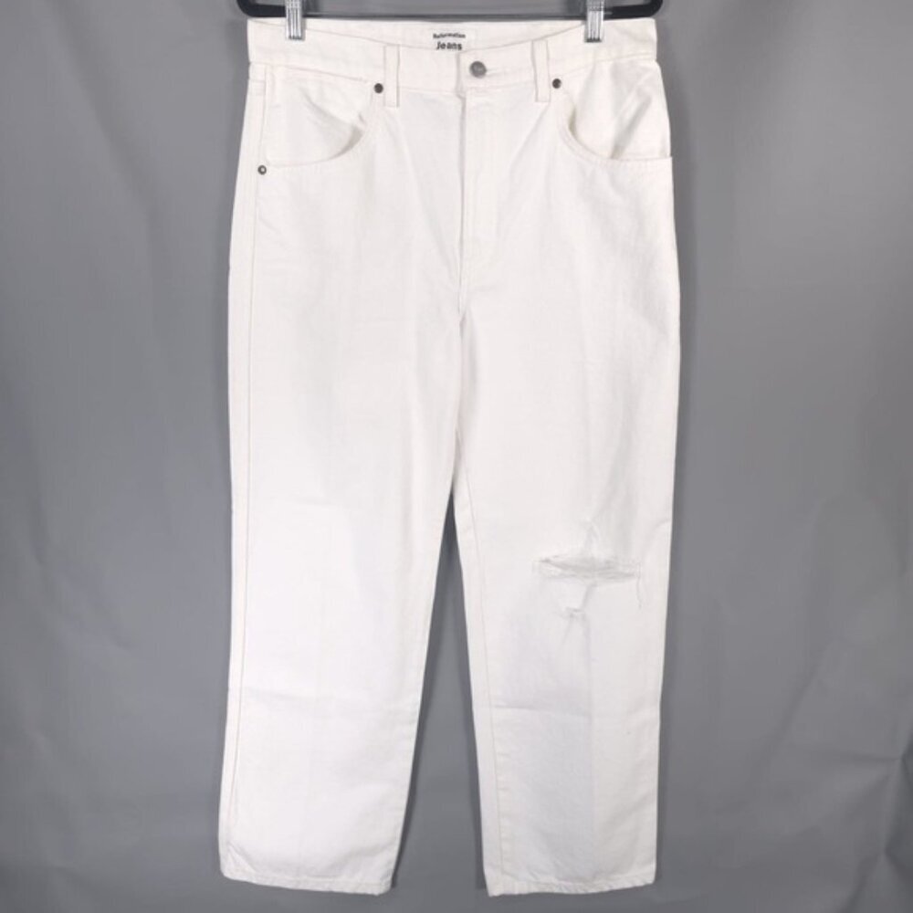 Reformation Jeans Cowboy HighRise Straight Jeans Vintage White Destroyed Size 31